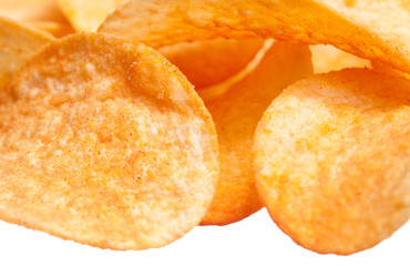 Potato chips on a white background