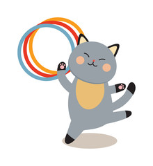Set of cheerful circus playing cats vector illustration. 