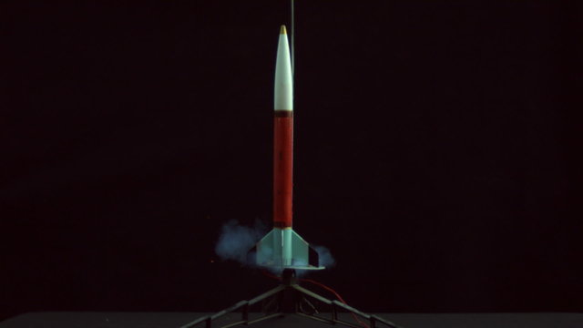Model rocket launch, slow motion