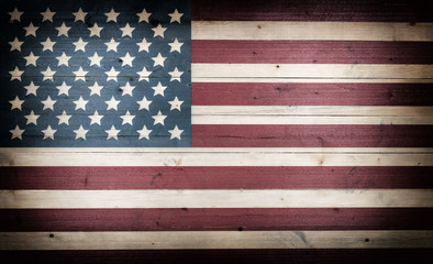  fading USA flag painted on faded wooden boards