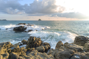 Natural rock with strong water wave at Belanak Beach, Lombok, Indonesia