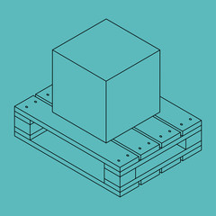 Closed carton delivery packaging box on wooden pallet