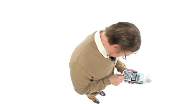 Nerdy guy with calculator