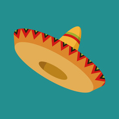Colorful mexican sombrero with shadows isolated on green background