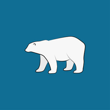 Vector white polar bear isolated on blue background
