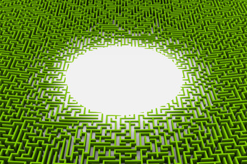 very detailed green maze structure with empty oval space in the center
