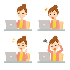 女性　ママ　お母さん　パソコン　ポーズ　セット