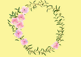 wreath of pink flowers and green leave 