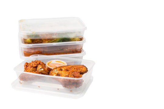 Convenient but unhealthy disposable plastic lunch boxes with meal