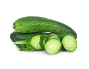 Cucumber and slices isolated on white background