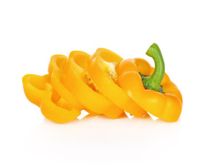 yellow pepper slices on white background