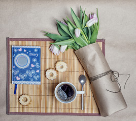 Morning cap of coffee with cookies