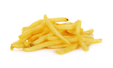 a pile of appetizing french fries on a white background