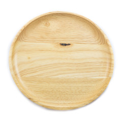 wooden plate top view on white background
