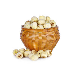 Lotus seeds in basket Isolated on the white background