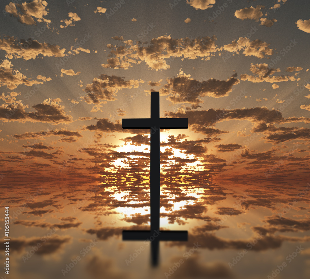 Wall mural Sunset or sunrise with cross