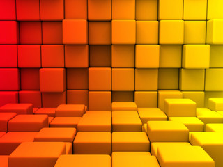 Abstract Red Orange Yellow Cubes Blocks Wall Background