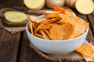 Bowl with rippled Potato Chips