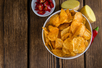Chilli Potato Chips (close-up shot)