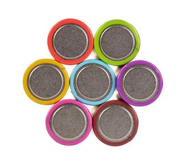 Several AA batteries in perspective closeup view on white backgr