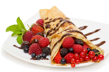 Crepes With Berries and Chocolate topping