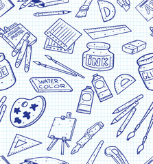 Art supplies seamless background