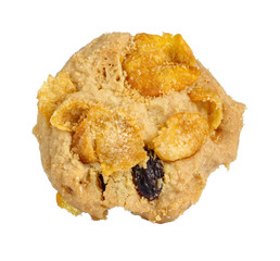Raisin and cornflake cookies on white background