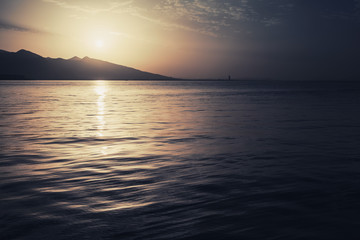 Dramatic colorful seascape. Sea, Sun and sky