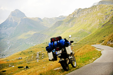 Adventure motorcycle in Sedlo Pass