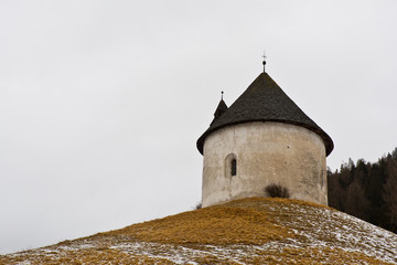Fototapeta na wymiar Round Chapel in the Dolomite's, Italy 
