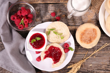 breakfast with muffin and jam