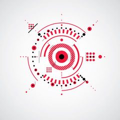Fototapeta premium Mechanical scheme, red vector engineering drawing with circles