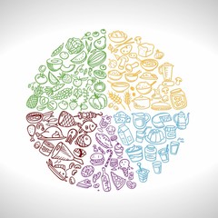 doodle food icons, eat well plate