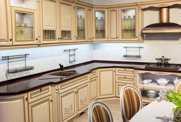 Interior design. Kitchen in classic style
