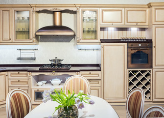 Interior design. Kitchen in classic style

