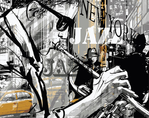 Obrazy na Plexi  Trębacz jazzowy na ulicy Nowego Jorku