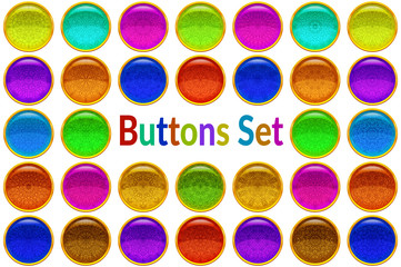 Set of Web Buttons with Colorful Gems and Golden Frames. Eps10, Contains Transparencies