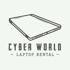 Vintage laptop. Can be used for logo, badge, emblem 