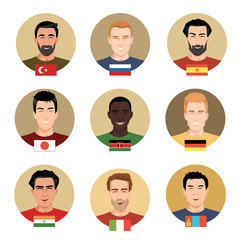 Set of vector icons - people of different nationalities. Men