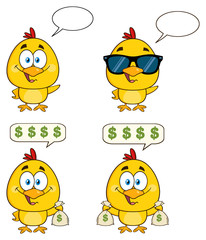 Yellow Chick Character 12. Collection Set Isolated On White