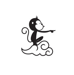 Monkey sitting on cloud symbol. Chinese new year graphic element