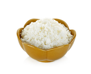 Rice in a bowl isolated on a white background