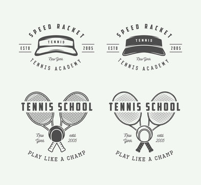 Vintage tennis sport logo, emblem, badge, label or mark.