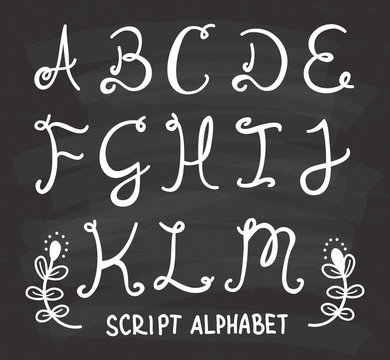 script alphabet on chalkboard background
