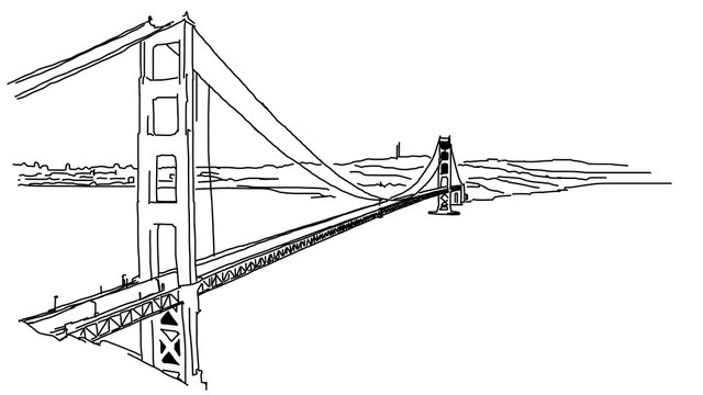 Golden Gate Bridge Outline Animation Hand Drawn Sketch Build Up and Down