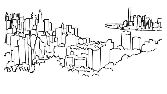 Hong Kong City Outline Animation Hand Drawn Sketch Build Up and Down