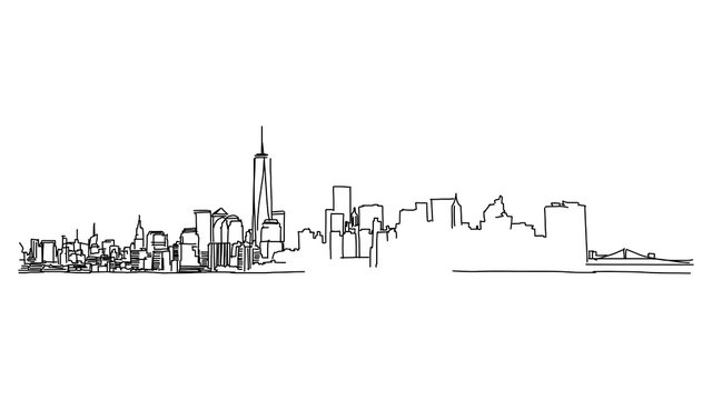 New York Panorama Outline Animation Hand Drawn Sketch Build Up and Down