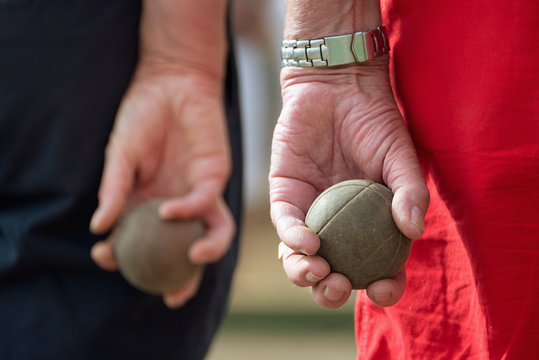 Seniors playing petanque,fun and relaxing game