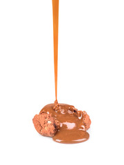 sweet caramel sauce is poured on a cookies