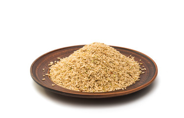 rice in a clay plate isolated